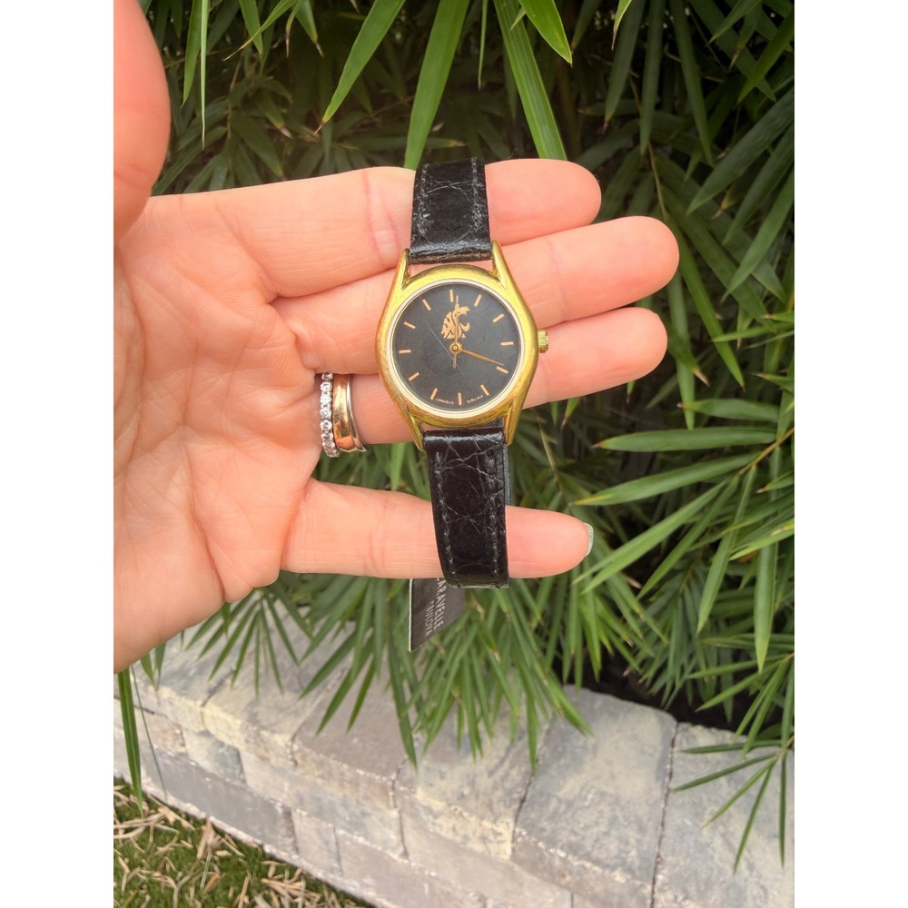 VTG Caravelle BY Bulova Washington State Cougars Dress Watch Black Leather Croc